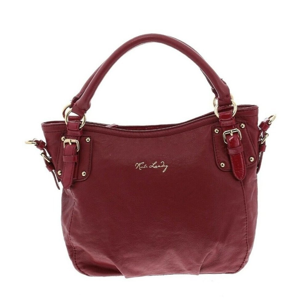 Kate Landry‎ Red Leather Handbag Buckle Detail Leopard Print Interior